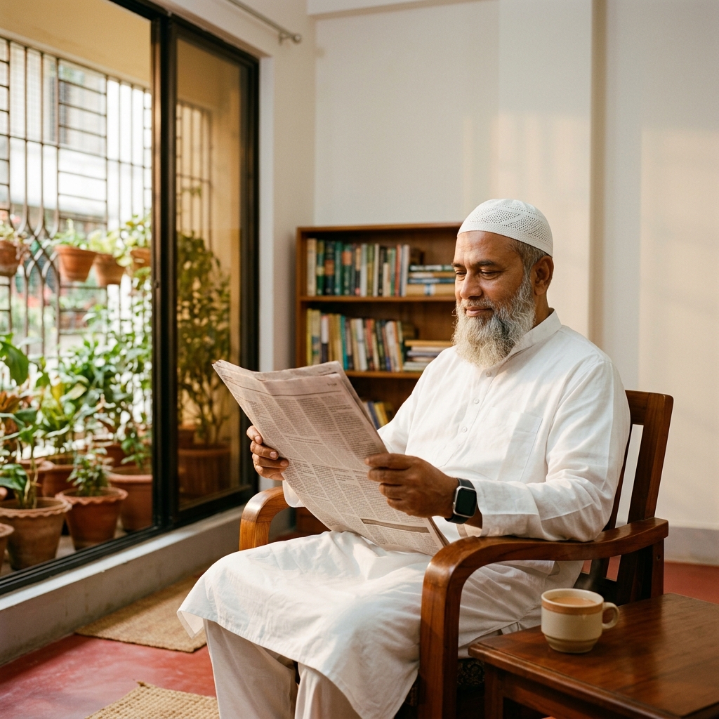 Baba is relaxing at home.